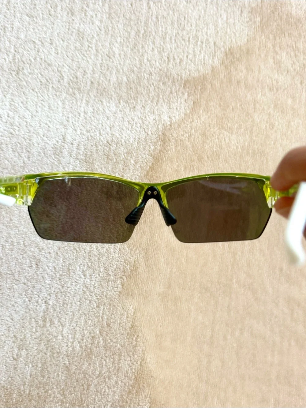 Vintage Y2K Sporty Lime Green Sunglasses with Purple Mirrored Lenses